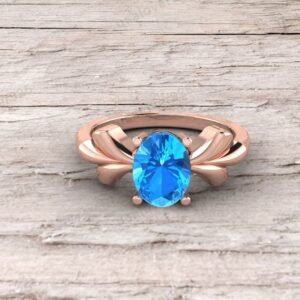 Blue Topaz Oval Gemstone Solitaire Women Ring  – 925 Sterling Silver Ring Jewelry