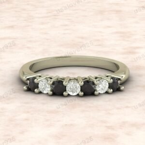 Black Onyx & CZ Diamond Stone Eternity Women Band – 925 Sterling Silver Ring Jewelry