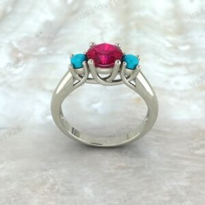Ruby & Turquoise Gemstone Solitaire Women Ring – 925 Sterling Silver Jewelry
