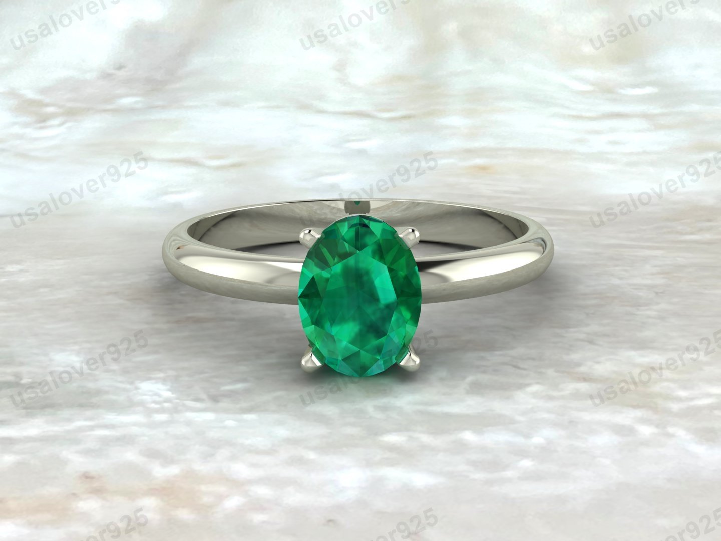 Emerald Oval Gemstone Solitaire Women Ring – 925 Sterling Silver Jewelry