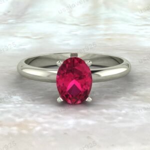 Ruby Oval Gemstone Solitaire Women Ring  – 925 Sterling Silver Jewelry