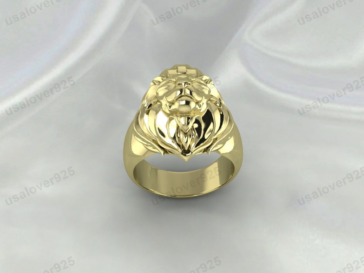 Modern Lion Unique Signet Mens Ring – High Quality Yellow Brass Jewelry - Image 2