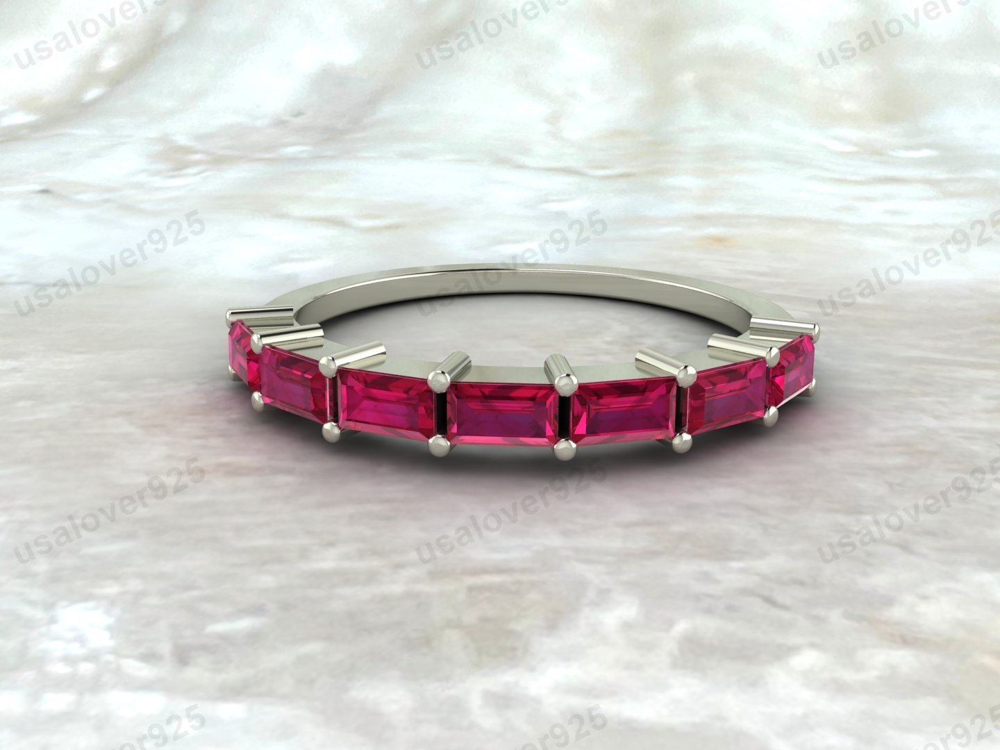 Ruby Gemstone Eternity Women Band – 925 Sterling Silver Ring Jewelry