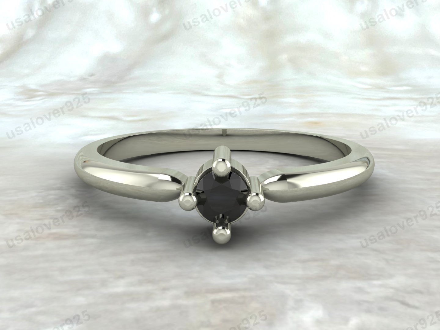 Black Onyx Gemstone Solitaire Women Ring – 925 Sterling Silver Jewelry