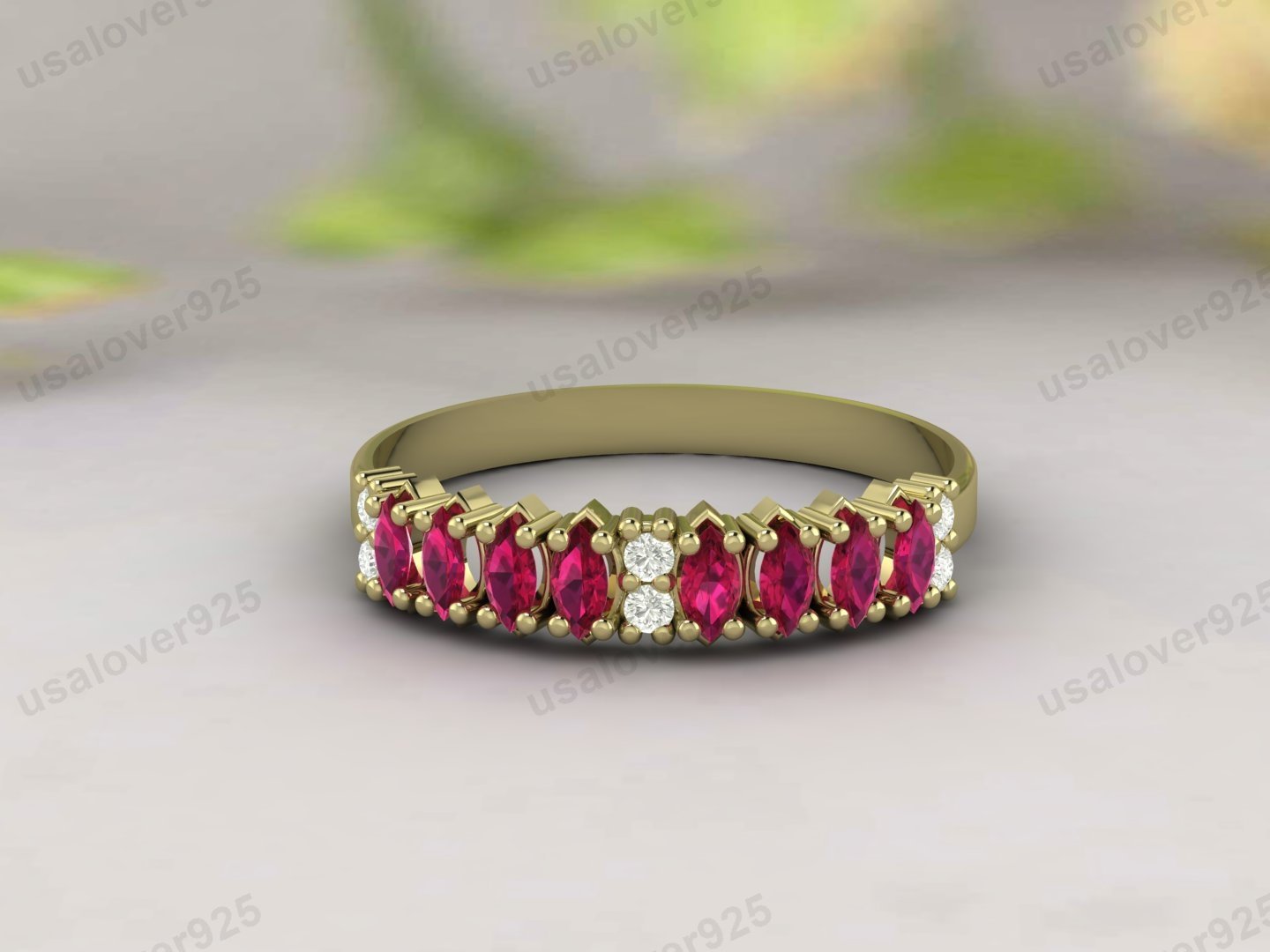 Ruby & CZ Diamond Gemstone Eternity Women Band – 925 Sterling Silver Ring Jewelry - Image 2