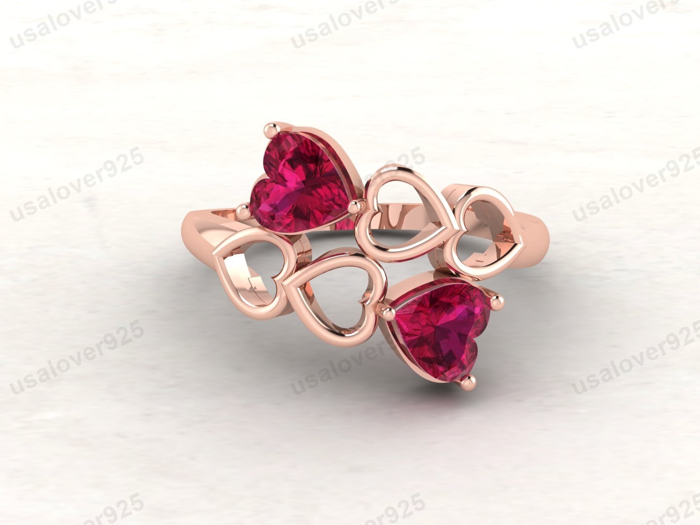 Ruby Double Heart Gemstone Women Ring – 925 Sterling Silver Jewelry - Image 3