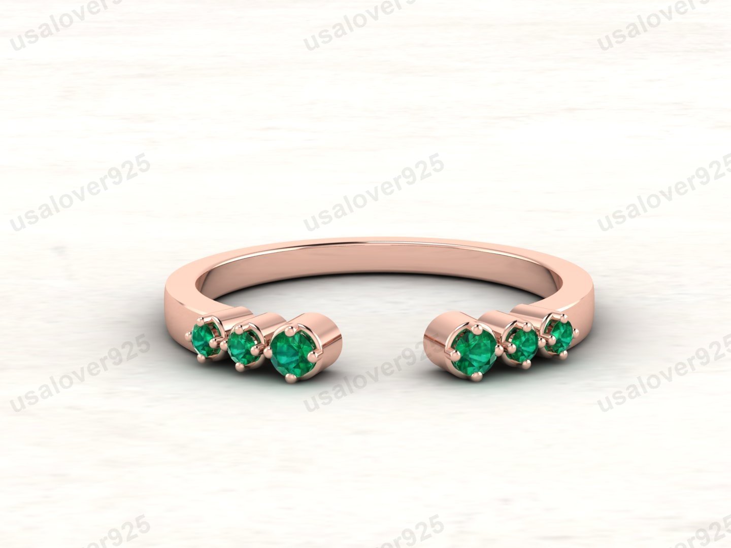 Emerald Stone Open Women Band – 925 Sterling Silver Ring Jewelry - Image 2