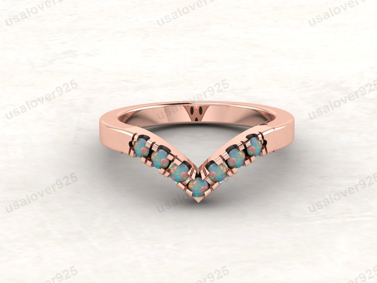 Opal Stone V Shape Half Eternity Women Band – 925 Sterling Silver Ring Jewelry - Image 3