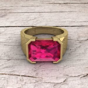 Ruby Gemstone Men's Signet Ring, High Quality Yellow Brass Jewelry