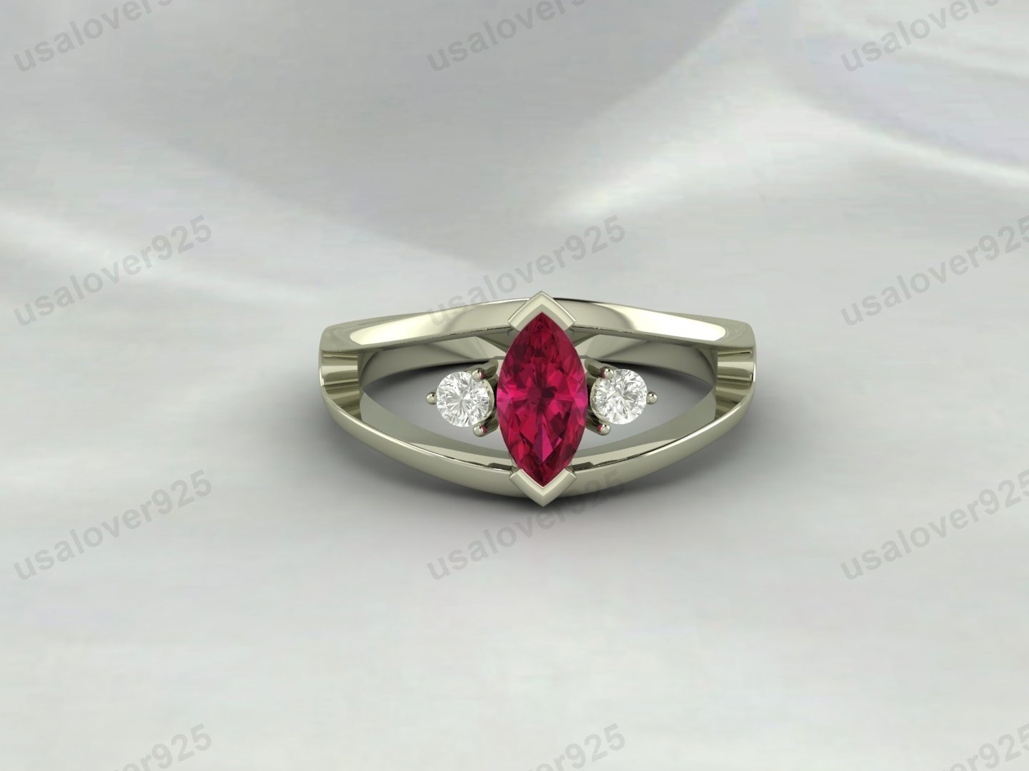 Ruby & CZ Diamond Gemstone Solitaire Women Ring – 925 Sterling Silver Jewelry