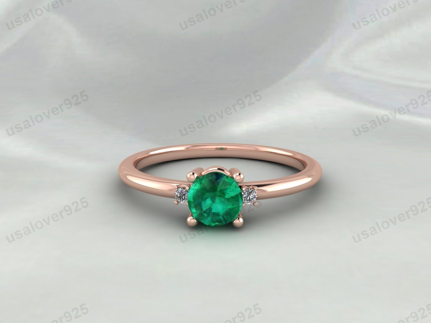 Emerald Round Gemstone Solitaire Women Ring – 925 Sterling Silver Jewelry - Image 3