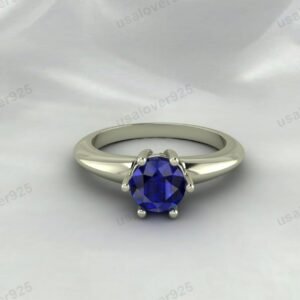 Sapphire Round Gemstone Modern Women Ring – 925 Sterling Silver Jewelry