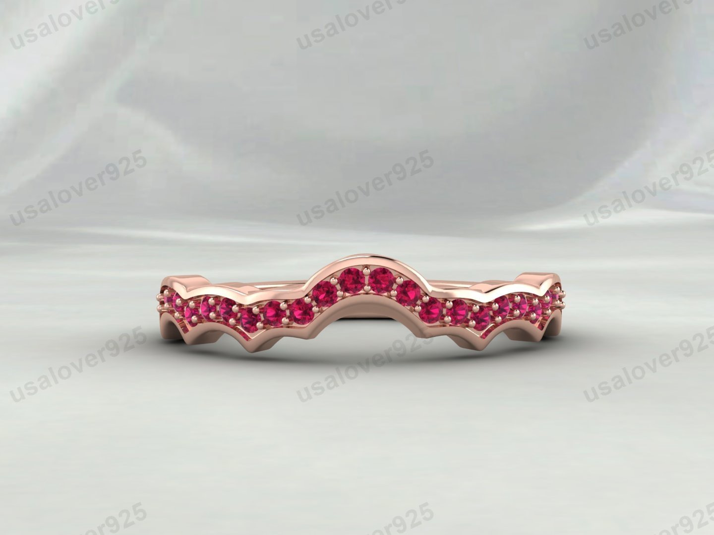 Ruby Gemstone Wave Shape Half Eternity Women Band – 925 Sterling Silver Ring Jewelry - Image 3