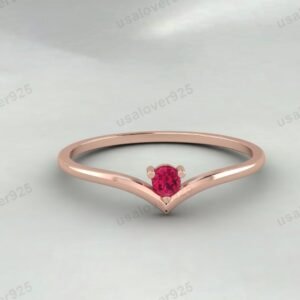 Ruby Gemstone Curved Shape Women Solitaire Ring – 925 Sterling Silver Jewelry