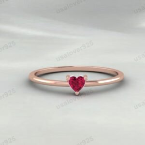 Ruby Heart Gemstone Women Solitaire Ring – 925 Sterling Silver Jewelry