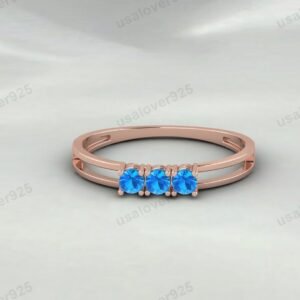 Topaz Three Gemstone Women Solitaire Band – 925 Sterling Silver Ring Jewelry