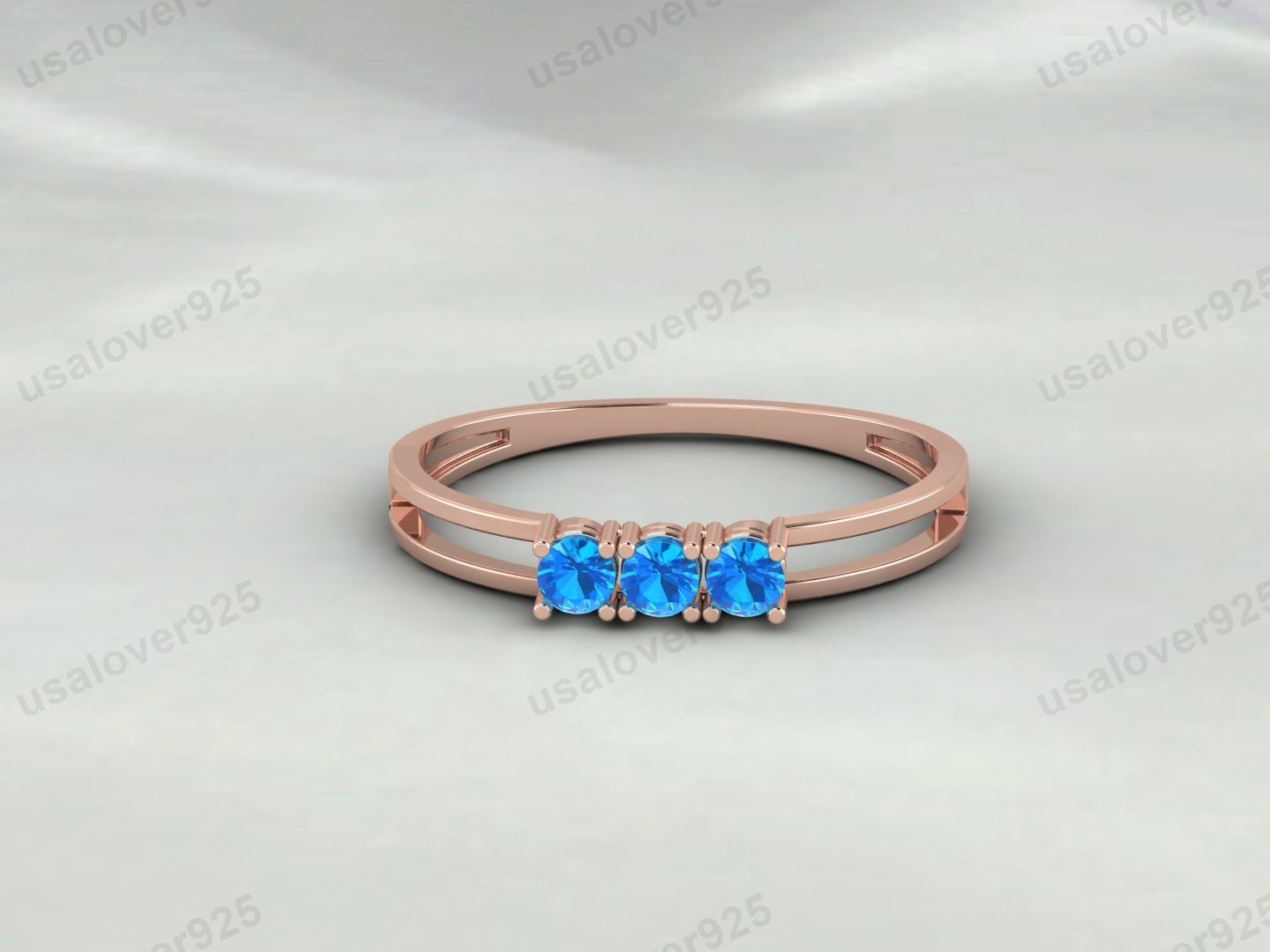 Topaz Three Gemstone Women Solitaire Band – 925 Sterling Silver Ring Jewelry