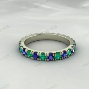Sapphire & Emerald Full Eternity Women Ring – 925 Sterling Silver Jewelry