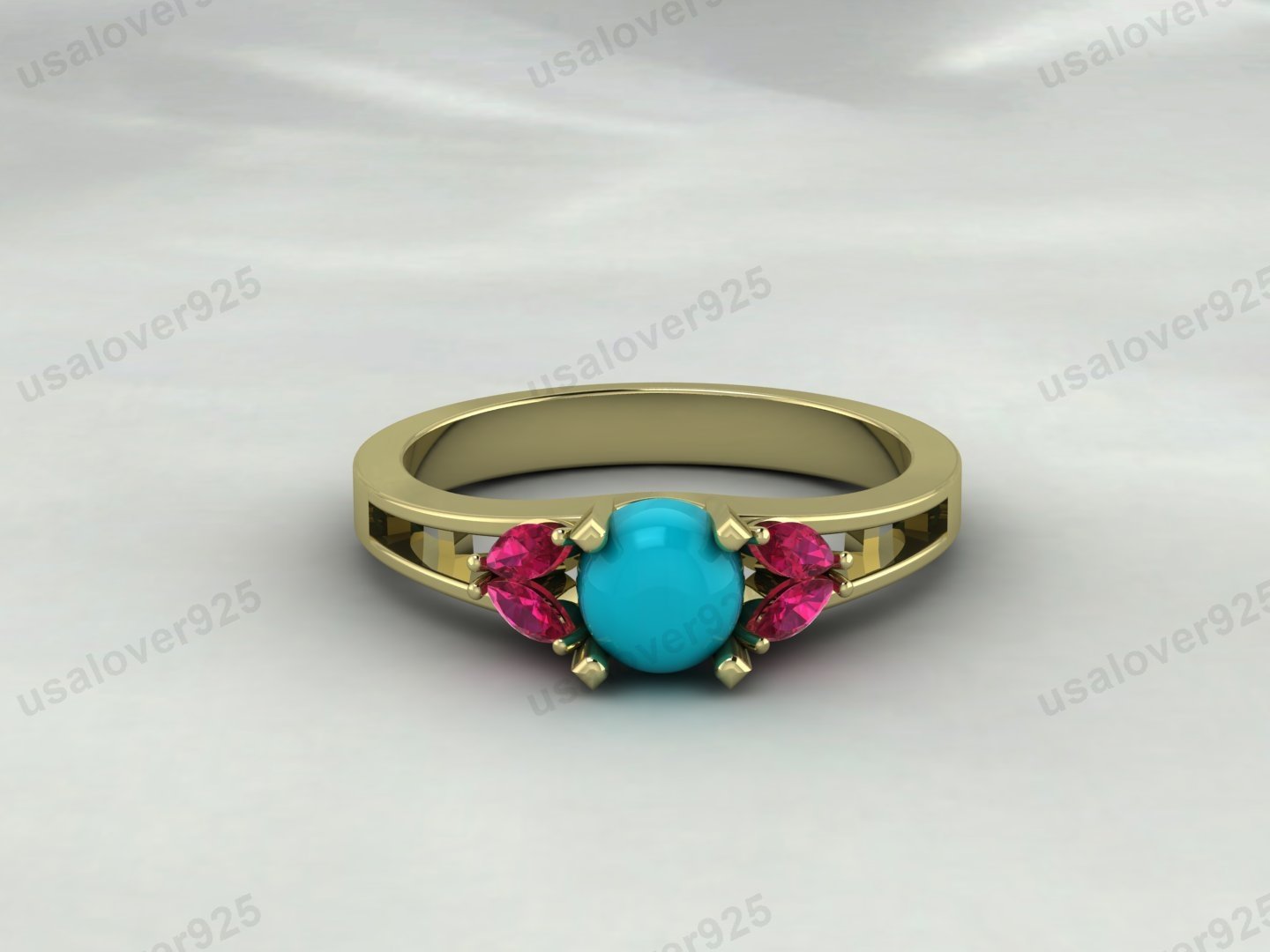 Turquoise & Ruby Gemstone Women Solitaire Ring – 925 Sterling Silver Jewelry - Image 3