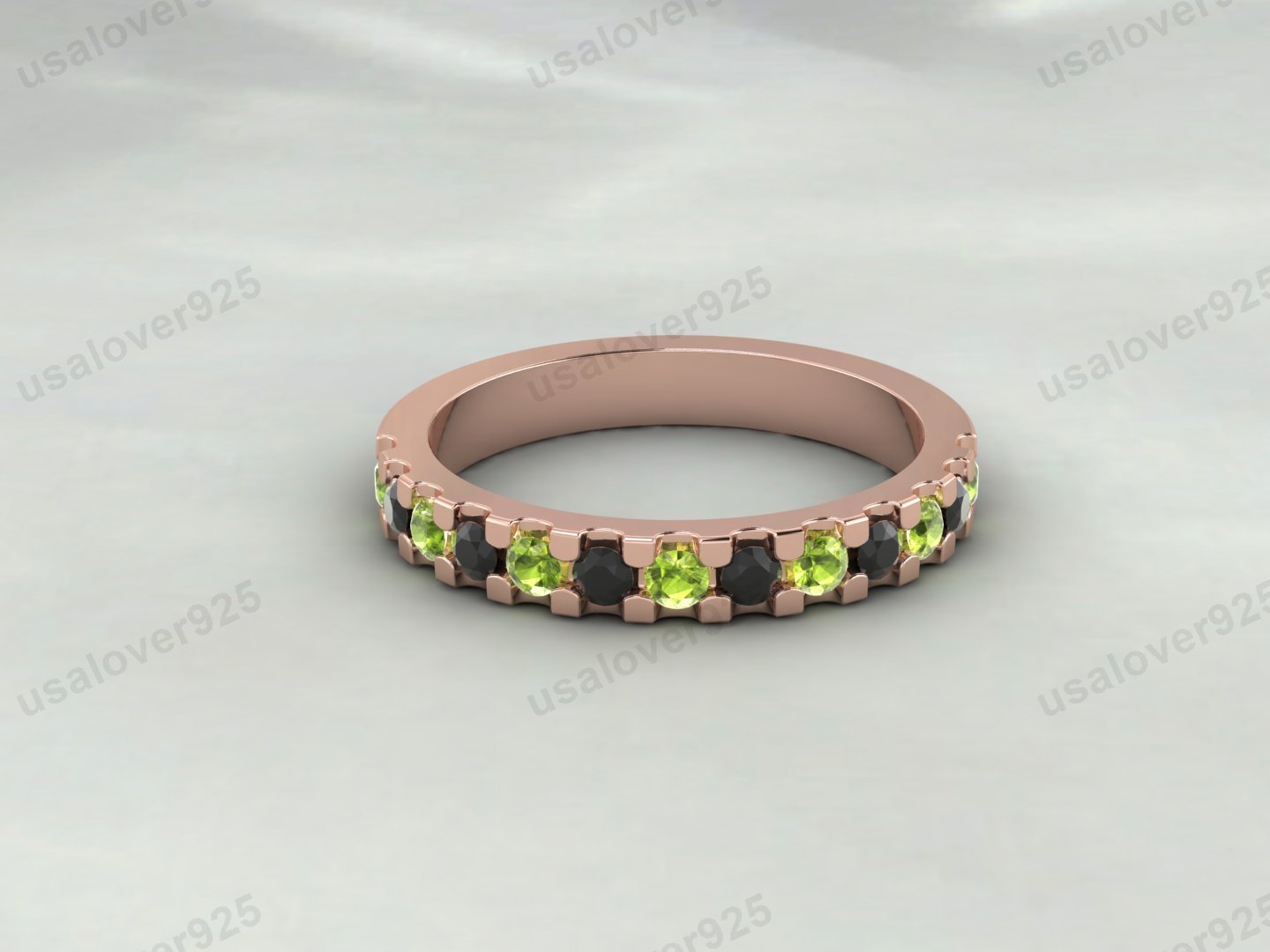 Onyx & Peridot Half Eternity Women Band – 925 Sterling Silver Ring Jewelry - Image 2