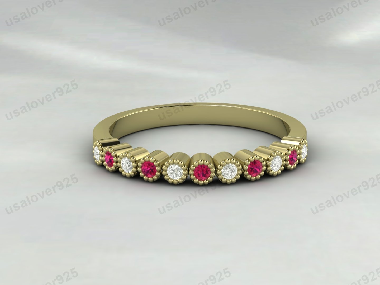 Ruby & CZ Diamond Stone Half Eternity Women Band – 925 Sterling Silver Ring Jewelry - Image 3