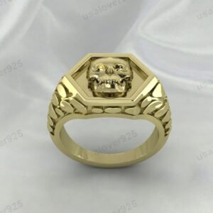 Skull Unique Design Mens Signet Ring – High Quality Yellow Brass Jewelry