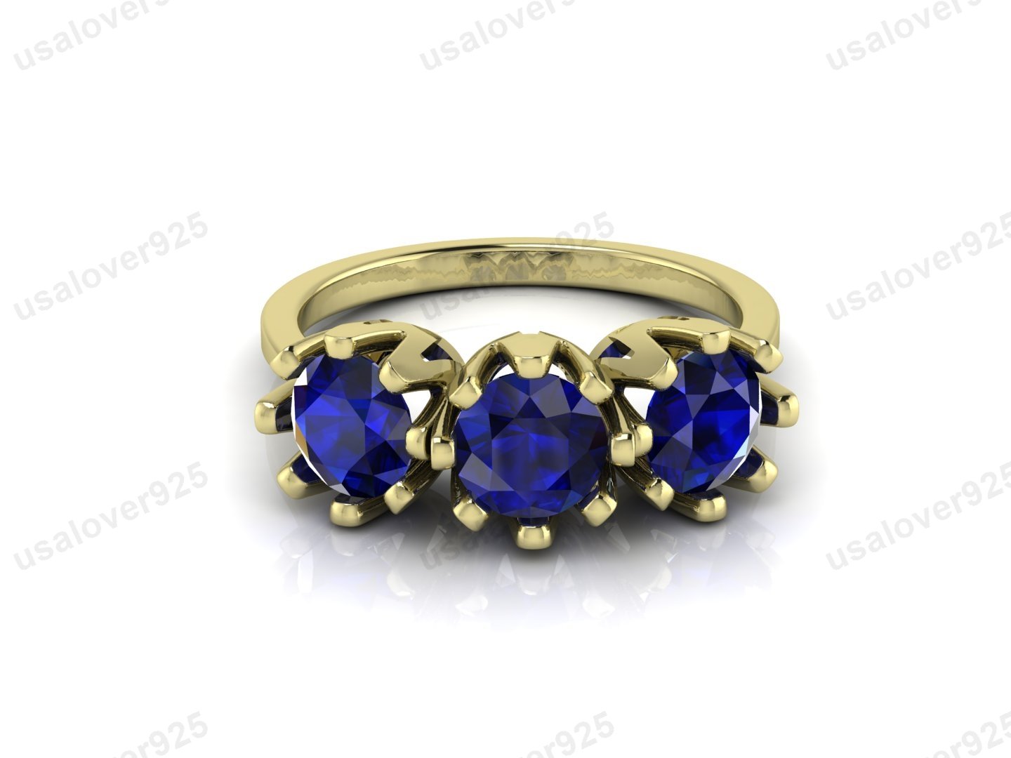 Blue Sapphire Three Gemstone Women Ring – 925 Sterling Silver Jewelry - Image 3