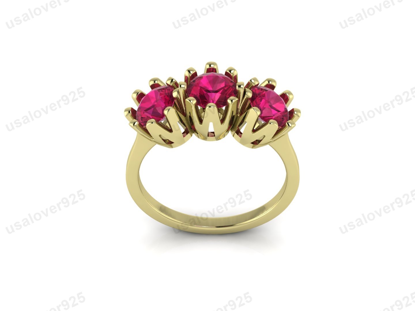 Ruby Three Gemstone Women Ring – 925 Sterling Silver Jewelry - Image 3