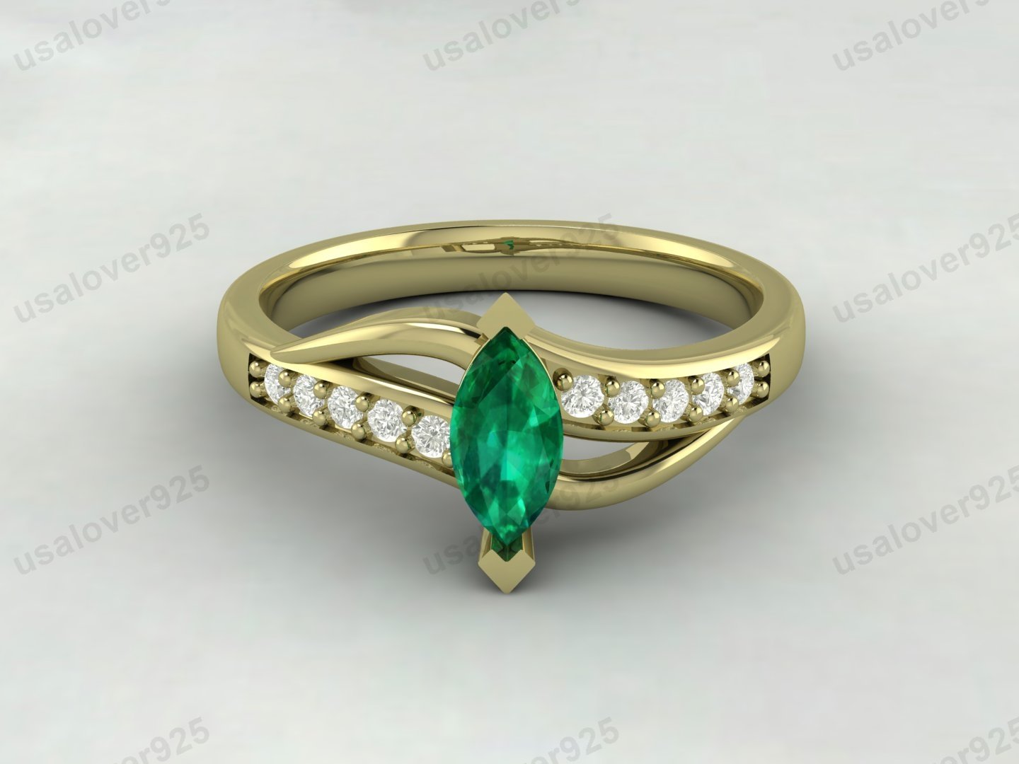 Emerald & CZ Diamond Gemstone Women Ring – 925 Sterling Silver Jewelry - Image 2