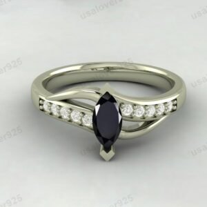 Onyx & CZ Diamond Gemstone Women Ring – 925 Sterling Silver Jewelry