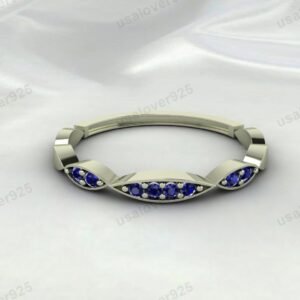 Blue Sapphire Gemstone Half Eternity Women Band – 925 Sterling Silver Ring Jewelry