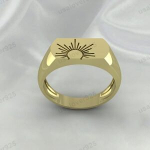 Half Sun Boho Signet Unisex Ring – High Quality Yellow Brass Jewelry