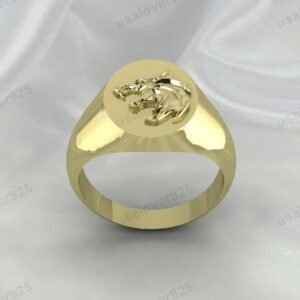 Tribal Wolf Design Signet Unisex Ring – High Quality Yellow Brass Jewelry