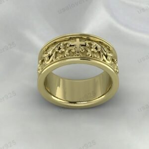 Cross Design Signet Unisex Band Ring – High Quality Yellow Brass Jewelry