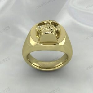 Unique Skull Design Signet Ring – High Quality Yellow Brass Unisex Jewelry