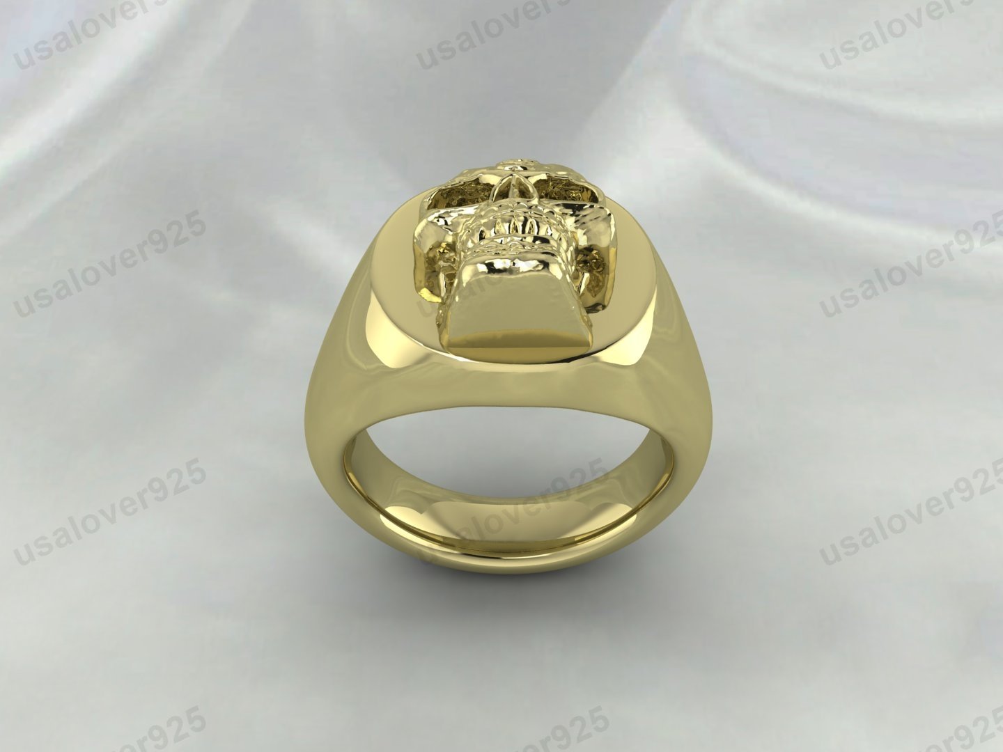 Unique Skull Design Signet Ring – High Quality Yellow Brass Unisex Jewelry