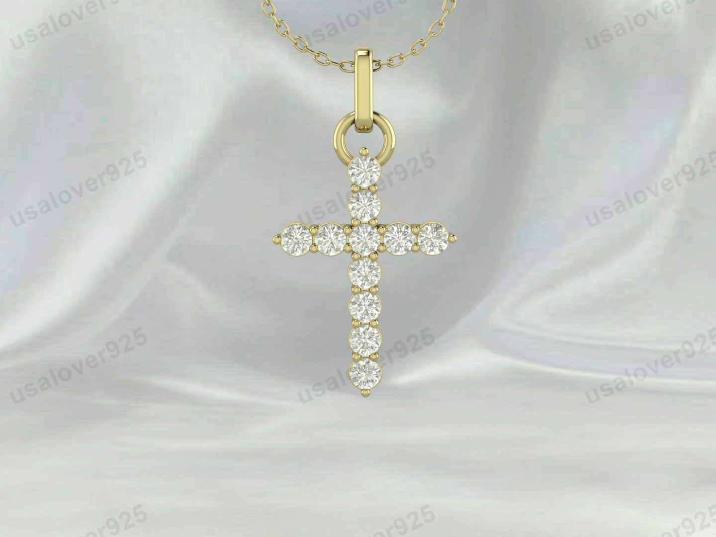 Cross CZ Diamond Stone Unisex Pendant, 925 Sterling Silver Necklace Jewelry - Image 2