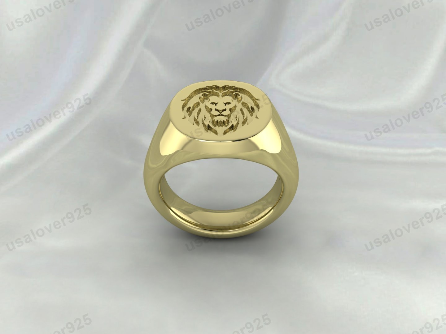 Lion Face Design Signet Men's Ring – High Quality Yellow Brass Jewelry - Image 2