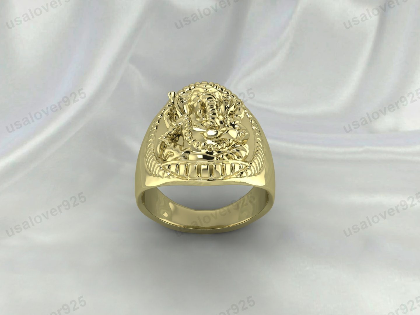 Ganesha God Design Signet Ring – High Quality Yellow Brass Unisex Jewelry - Image 2