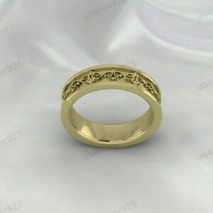 Unique Floral Design Unisex Band Ring – High Quality Yellow Brass Jewelry