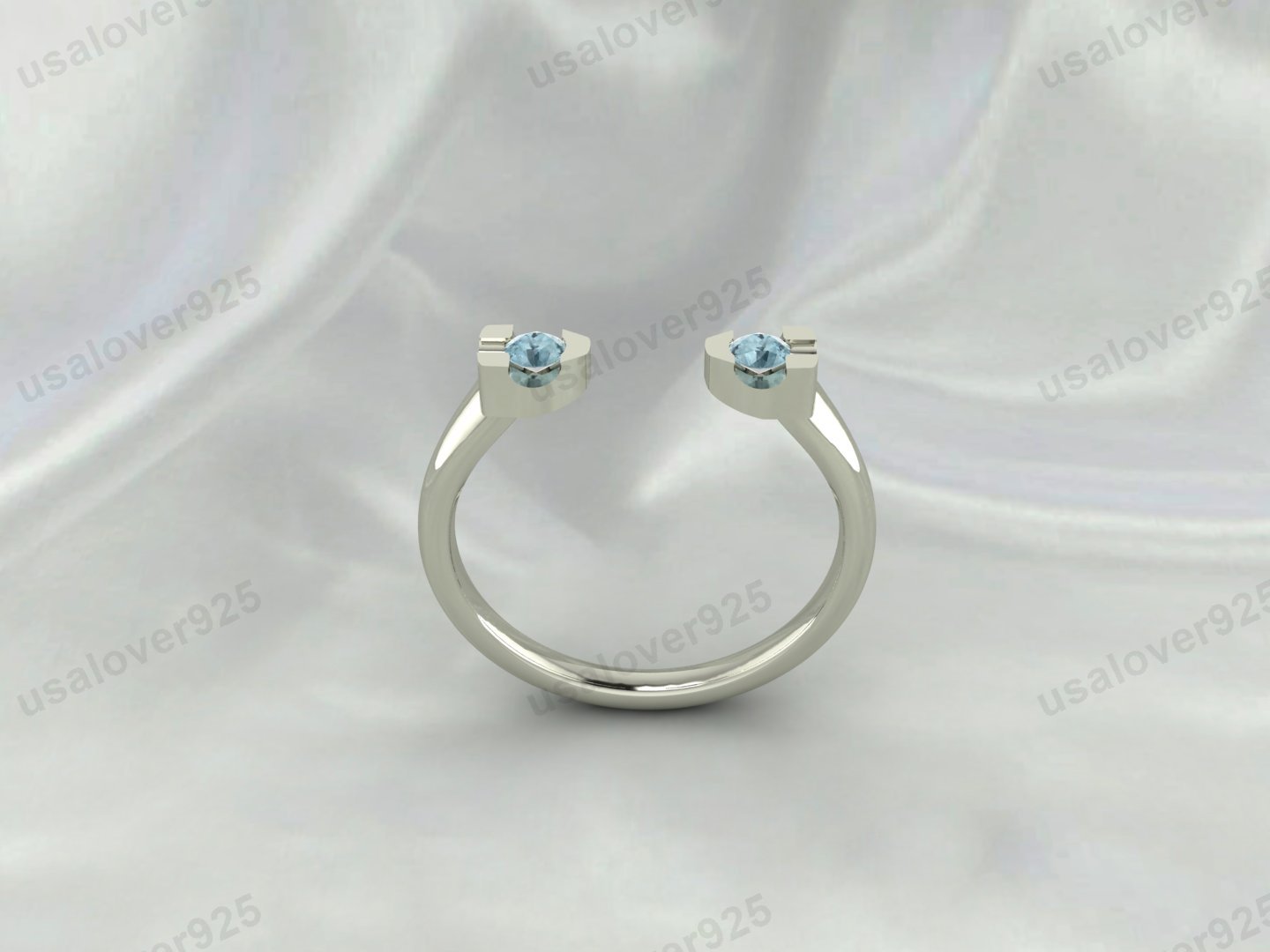 Aquamarine Gemstone Open Women Band – 925 Sterling Silver Ring Jewelry - Image 4