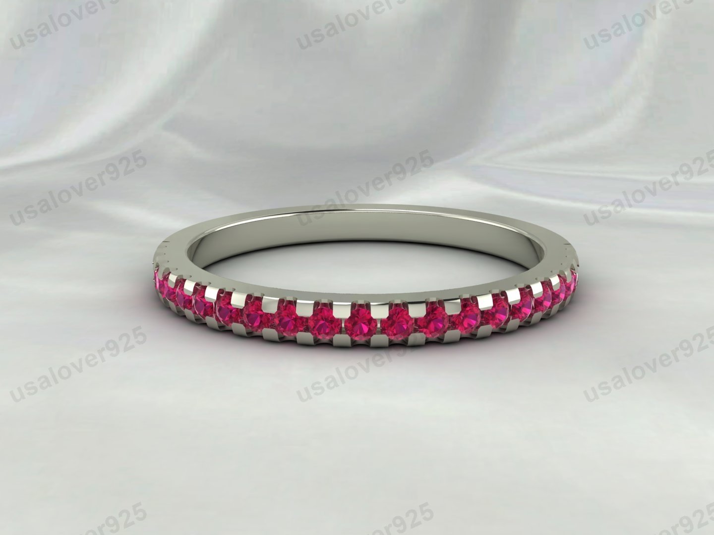 Ruby Gemstone Half Eternity Women Band – 925 Sterling Silver Ring Jewelry - Image 2