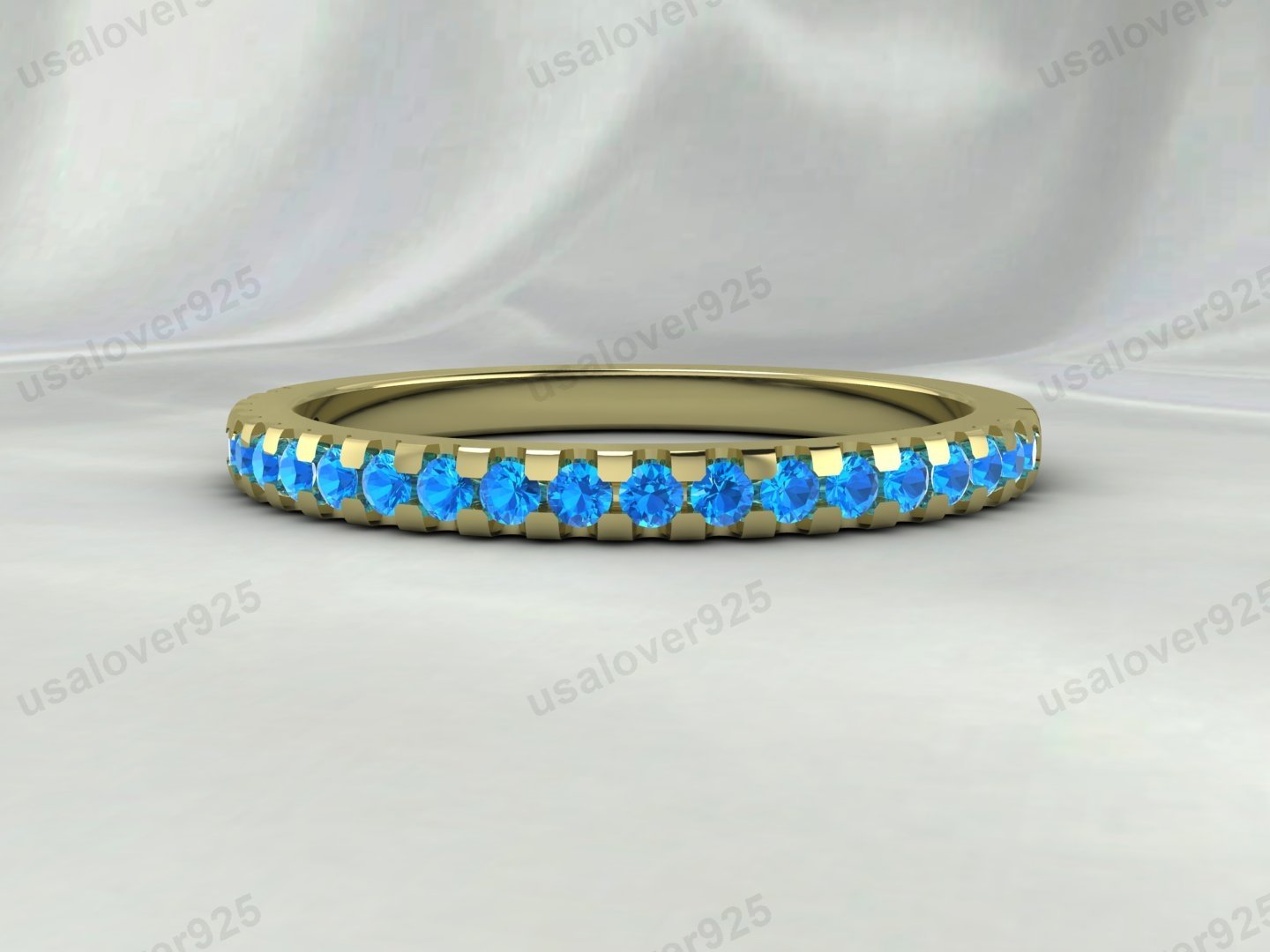Topaz Stone Half Eternity Women Band – 925 Sterling Silver Ring Jewelry - Image 3