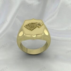 Men Movie Style Game of Thrones ice Wolf Signet Ring – High Quality Yellow Brass Unisex Jewelry