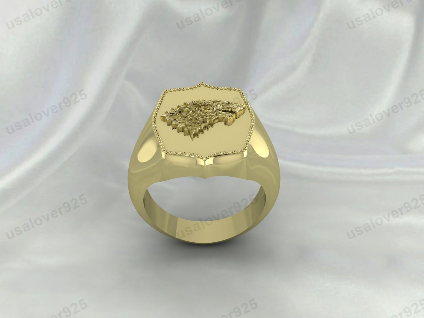 Men Movie Style Game of Thrones ice Wolf Signet Ring – High Quality Yellow Brass Unisex Jewelry