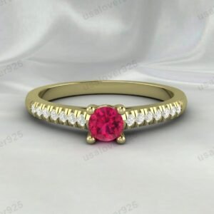 Ruby & CZ Diamond Gemstone Solitaire Women Ring – 925 Sterling Silver Jewelry