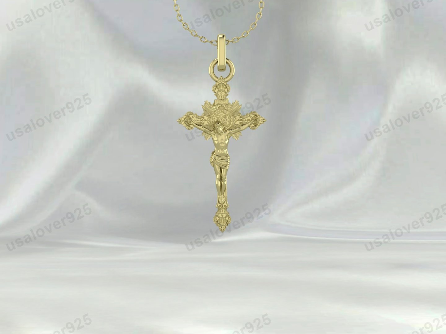 Jesus on Saint Benedict Cross Unisex Pendant, 925 Sterling Silver Necklace Jewelry - Image 2