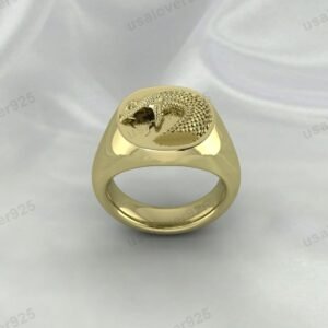 Rattlesnake Unique Design Signet Men's Ring – High Quality Yellow Brass Jewelry