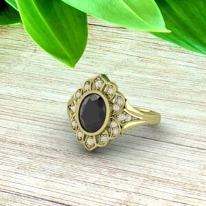 Black Onyx & CZ Diamond Stone Solitaire Women Ring – 925 Sterling Silver Jewelry