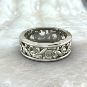 Floral Design Couple Wedding Band, 925 Sterling Silver Ring Jewelry